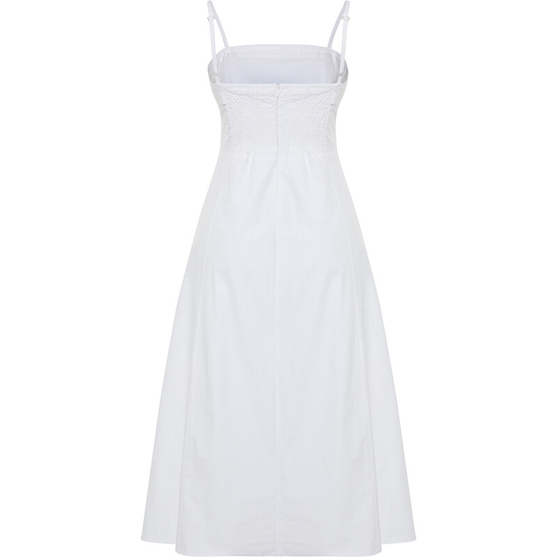 Trendyol White Midi Length 100% Cotton Poplin Woven Dress