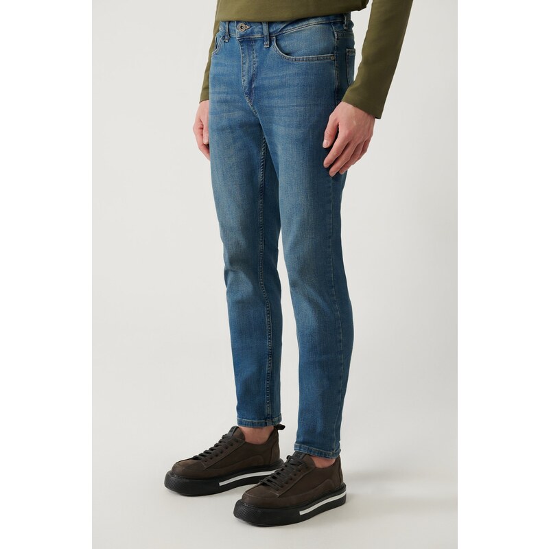 Avva Men's Blue Berlin Worn Washed Flexible Slim Fit Slim Fit Jeans