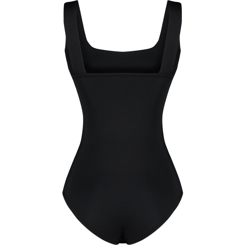 Trendyol Black Fitted/Sticky Back Detailed Square Neck Snaps Elastic Knitted Bodysuit