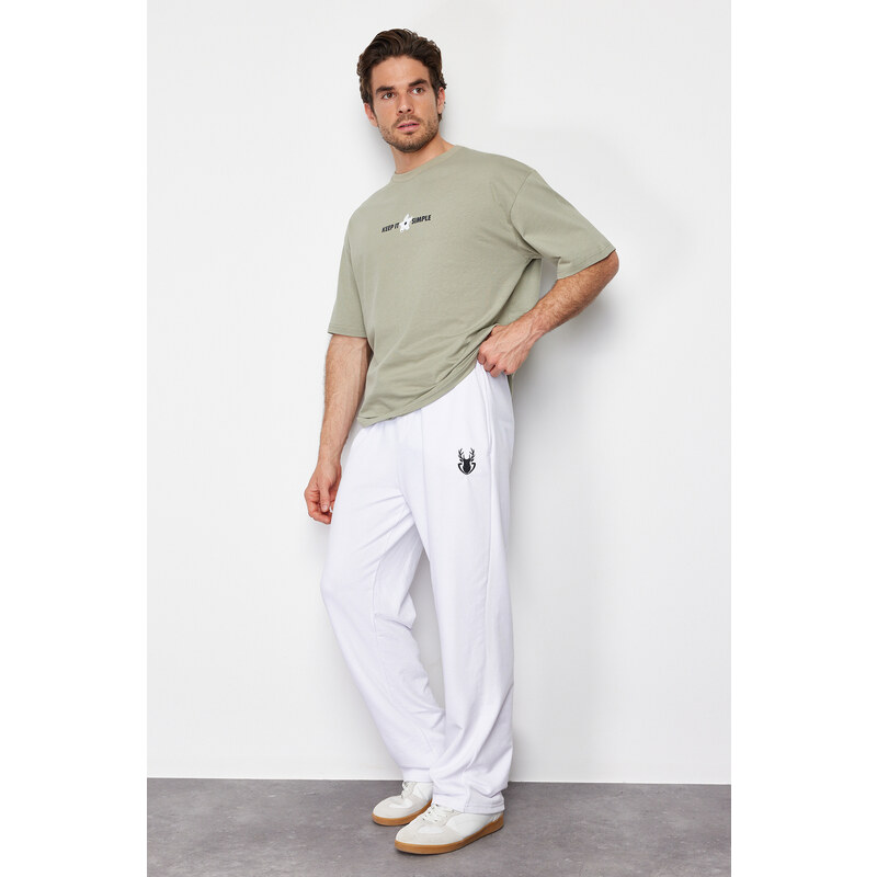 Trendyol White Oversize/Wide-Fit Embroidered Sweatpants