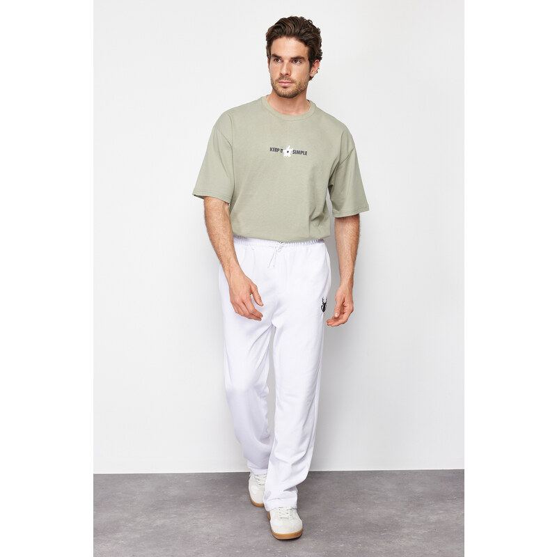 Trendyol White Oversize/Wide-Fit Embroidered Sweatpants