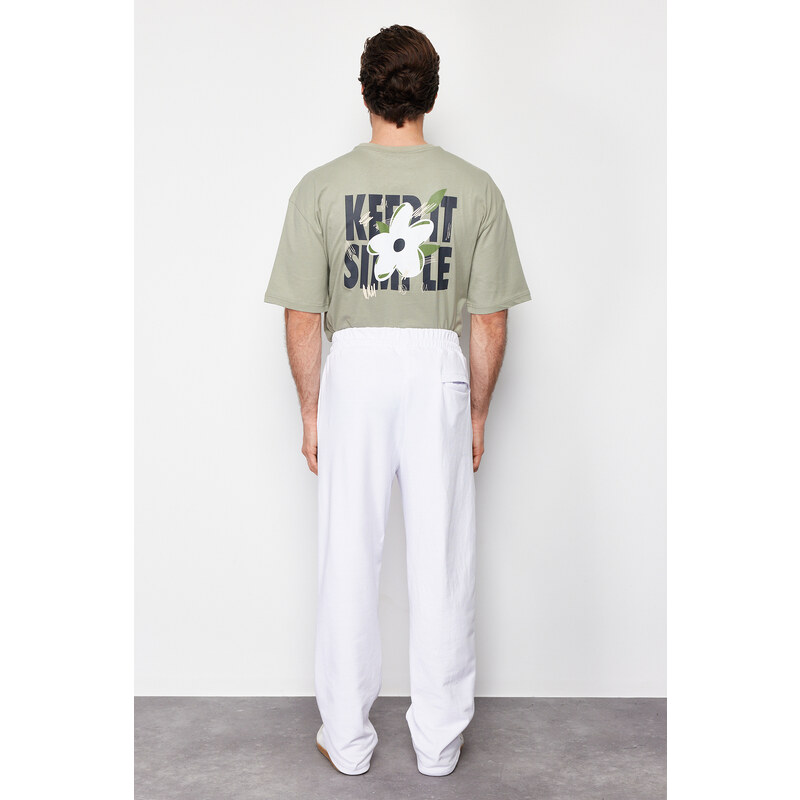 Trendyol White Oversize/Wide-Fit Embroidered Sweatpants