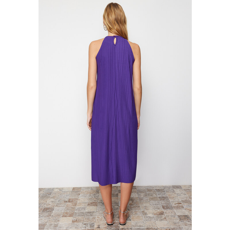 Trendyol Purple Shift/Plain Zero Sleeve Midi Pleated Knitted Dress