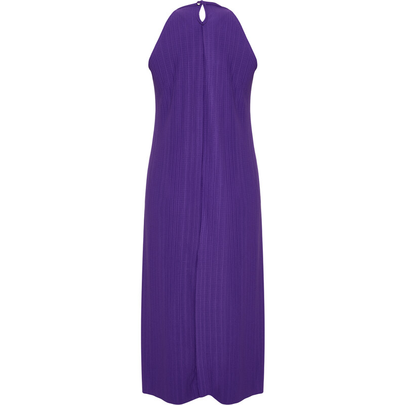 Trendyol Purple Shift/Plain Zero Sleeve Midi Pleated Knitted Dress