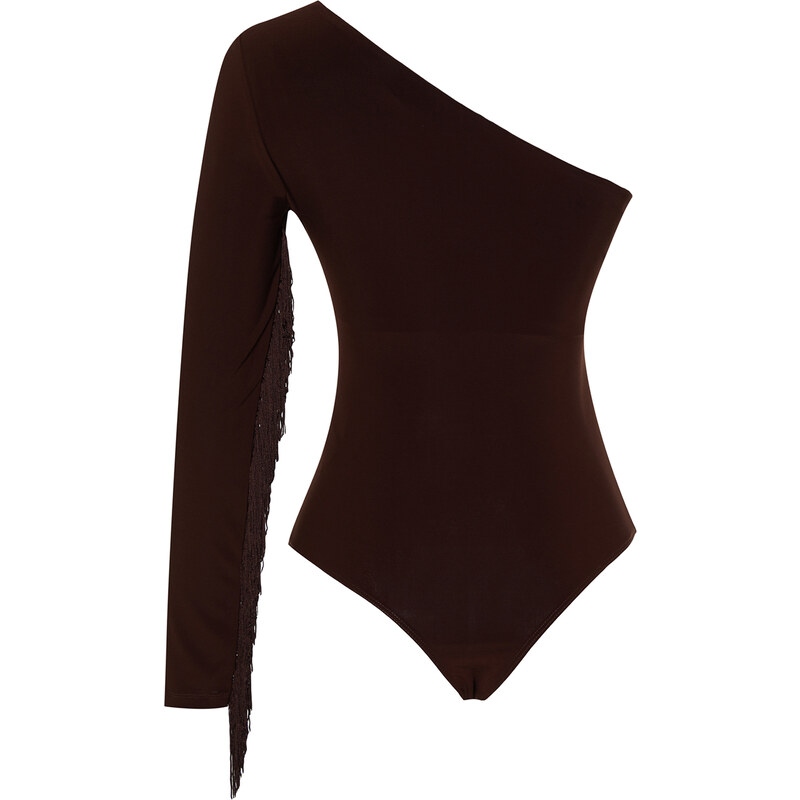 Trendyol Brown Tasseled Single Arm Knitted Body