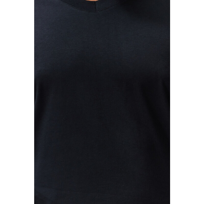 Trendyol Plus Size Black Slim/Narrow Cut V-Neck 100% Cotton Comfortable T-Shirt