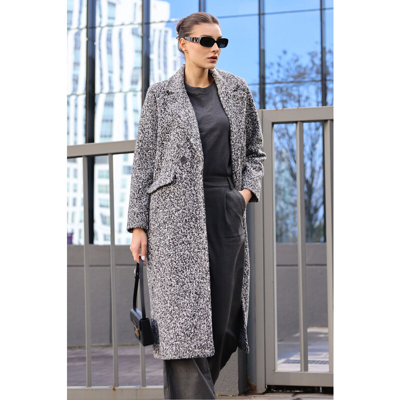 Bigdart Black Oversize Long Boucle Coat 9127