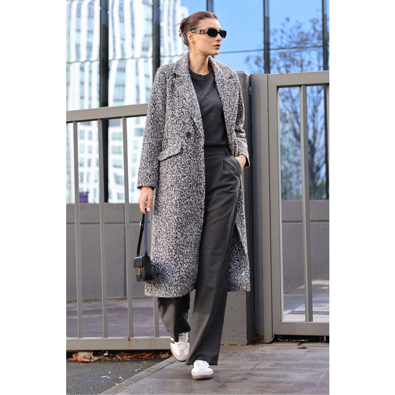 Bigdart Black Oversize Long Boucle Coat 9127