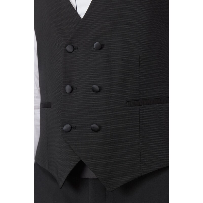 ALTINYILDIZ CLASSICS Men's Black Slim Fit Slim Fit V-neck Patterned Classic Waistcoat.