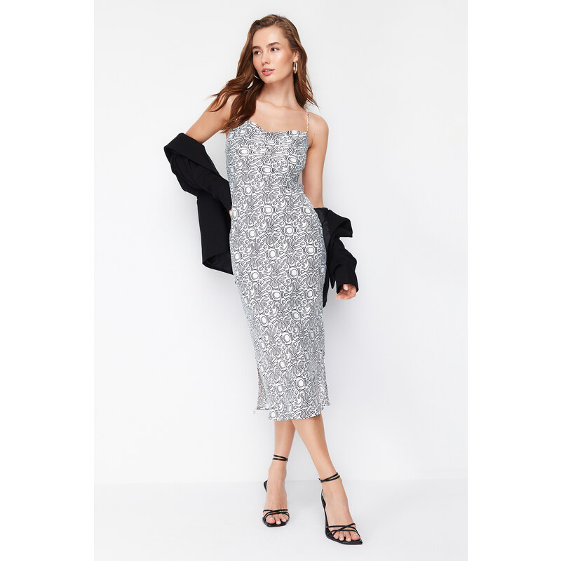 Trendyol Ecru Degaje Collar Satin Maxi Woven Dress