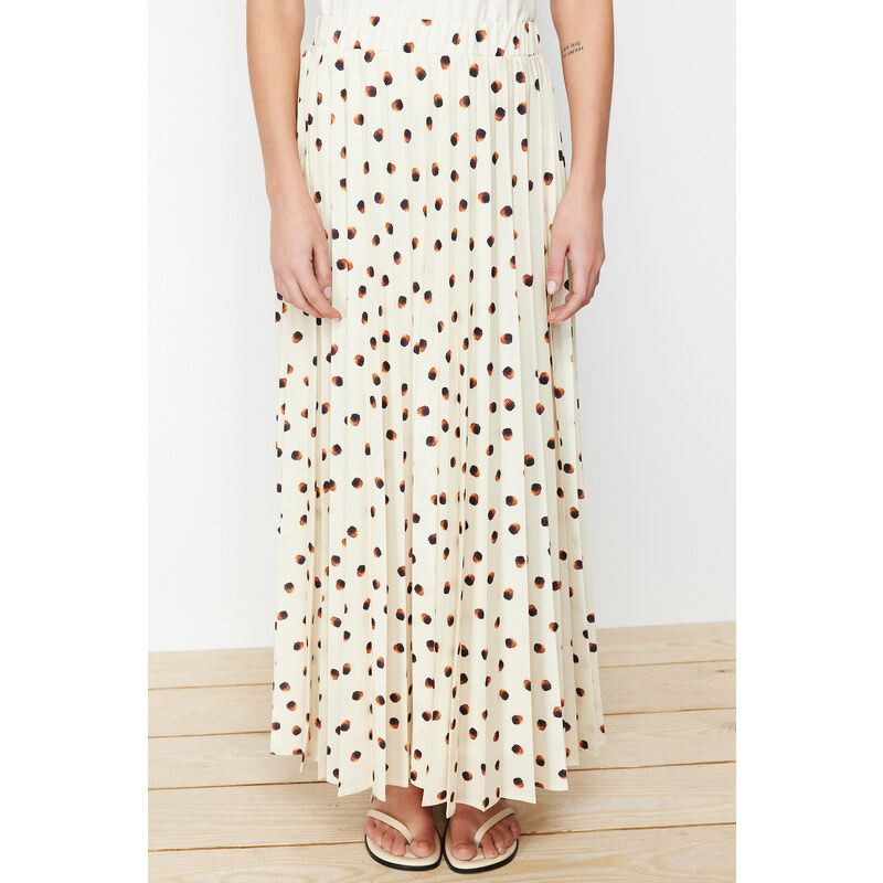 Trendyol Ecru Lined Animal Polka Dot Pleated Woven Skirt