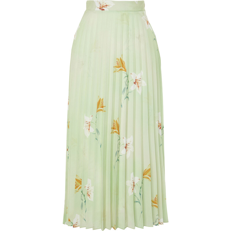 Trendyol Multi Color Floral Pattern Pleated Satin Fabric Maxi Length Woven Skirt