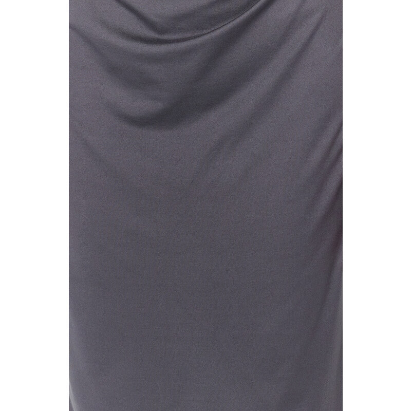 Trendyol Anthracite Elastic Knitted Midi Dress with Slit and Gathered Fitted/Sticky Midi Dress