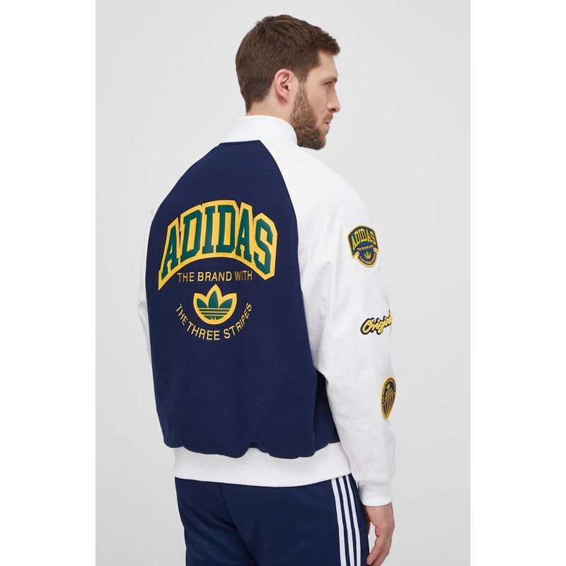 Bomber bunda adidas Originals tmavomodrá barva, přechodná, oversize, IS2926