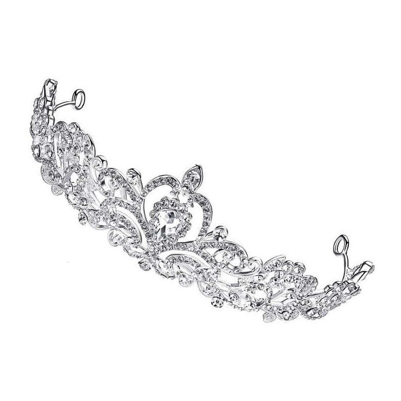 Camerazar Svatební Koruna Tiara Diadém, Stříbrná, Bižuterní Kov s Krystaly, 16x22x4.5 cm