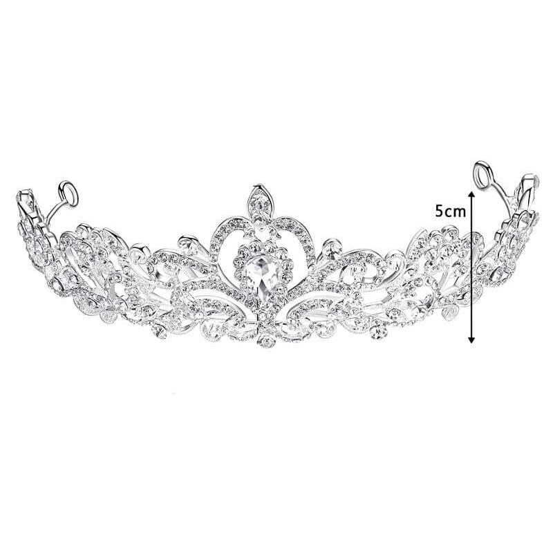 Camerazar Svatební Koruna Tiara Diadém, Stříbrná, Bižuterní Kov s Krystaly, 16x22x4.5 cm