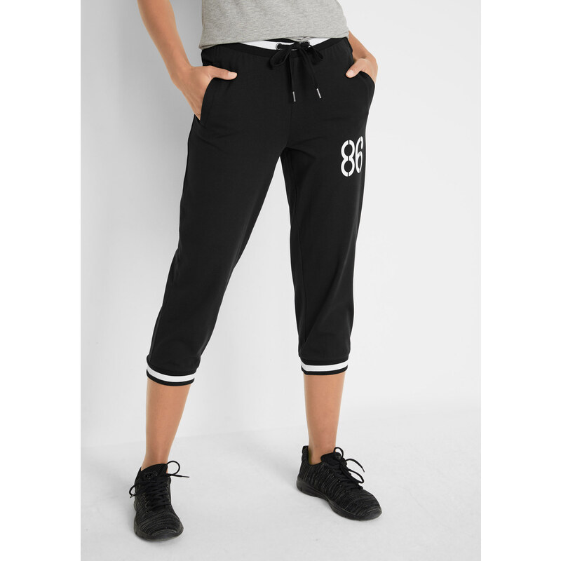 bonprix 3/4 joggingové kalhoty z bavlněné směsi černá Žena 49524310