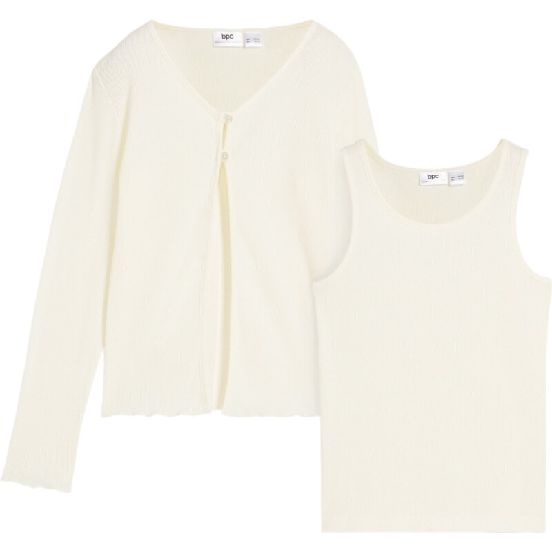 bonprix Dívčí žebrovaný kabátek a top, z organické bavlny (2dílná souprava) Bílá