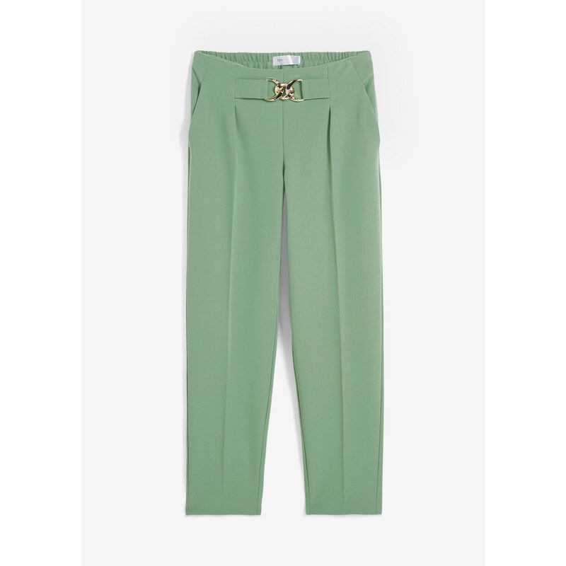 bonprix Kalhoty se sklady u pasu Zelená