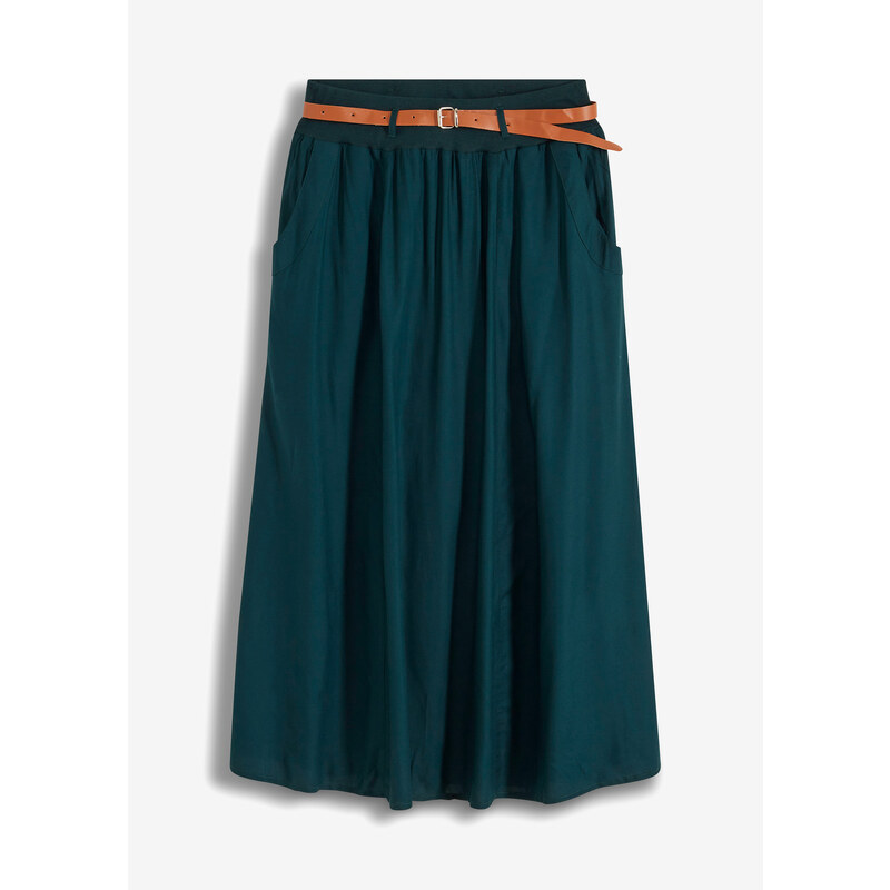 bonprix Dlouhá sukně s páskem (2dílná souprava) Zelená