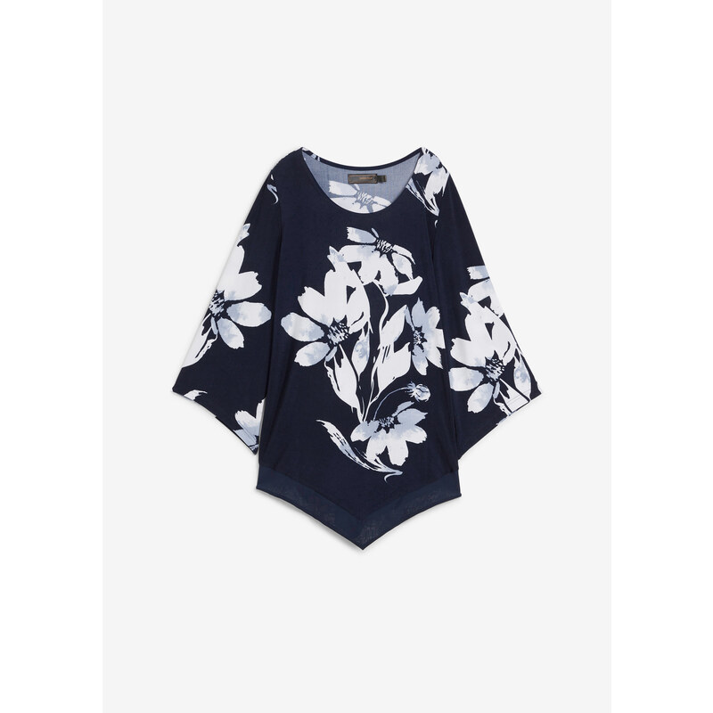 bonprix Tričková tunika s květovým vzorem Modrá