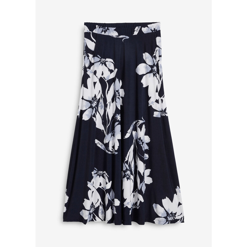 bonprix Žerzejová sukně s květovým vzorem Modrá