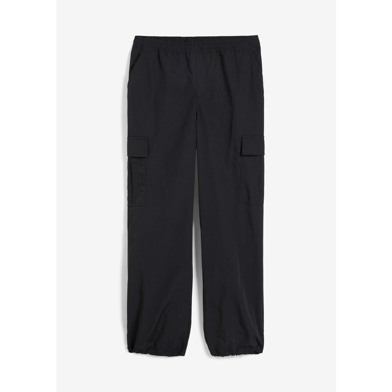 bonprix Ležérní cargo kalhoty s tunýlkem na lemu nohavic Černá