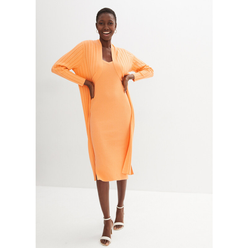 bonprix Pletené šaty s podílem hedvábí Oranžová