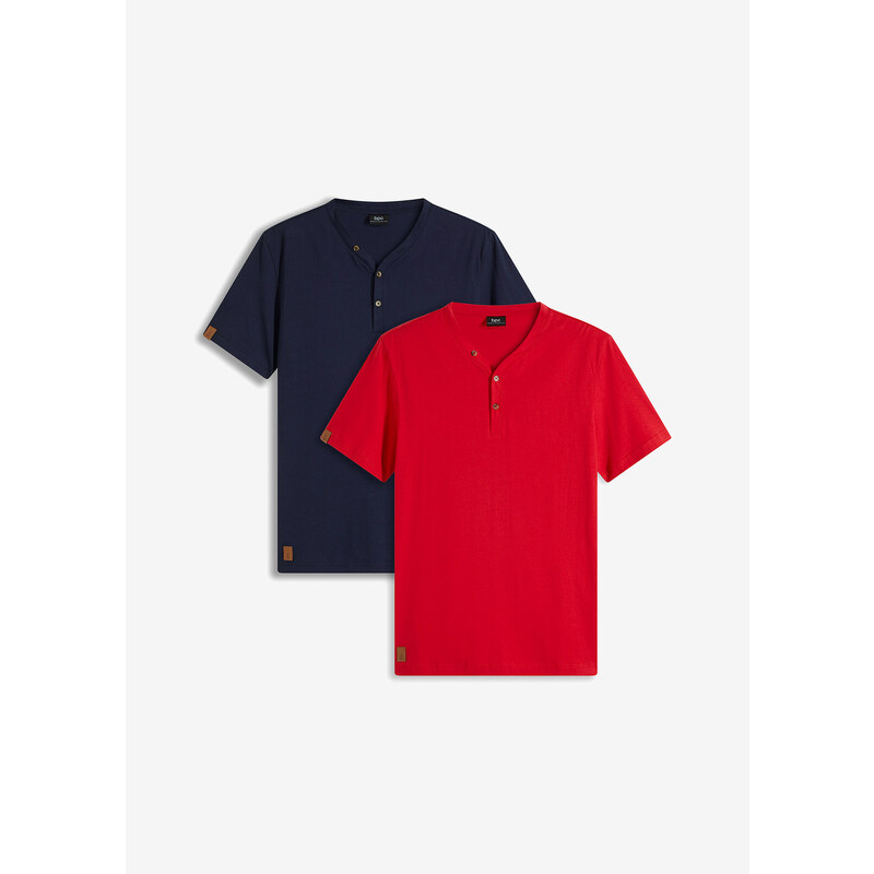 bonprix Henley tričko, krátký rukáv (2 ks v balení) z organické bavlny Červená