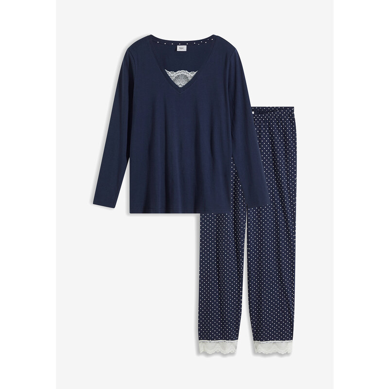 bonprix Pyžamo s krajkou Modrá