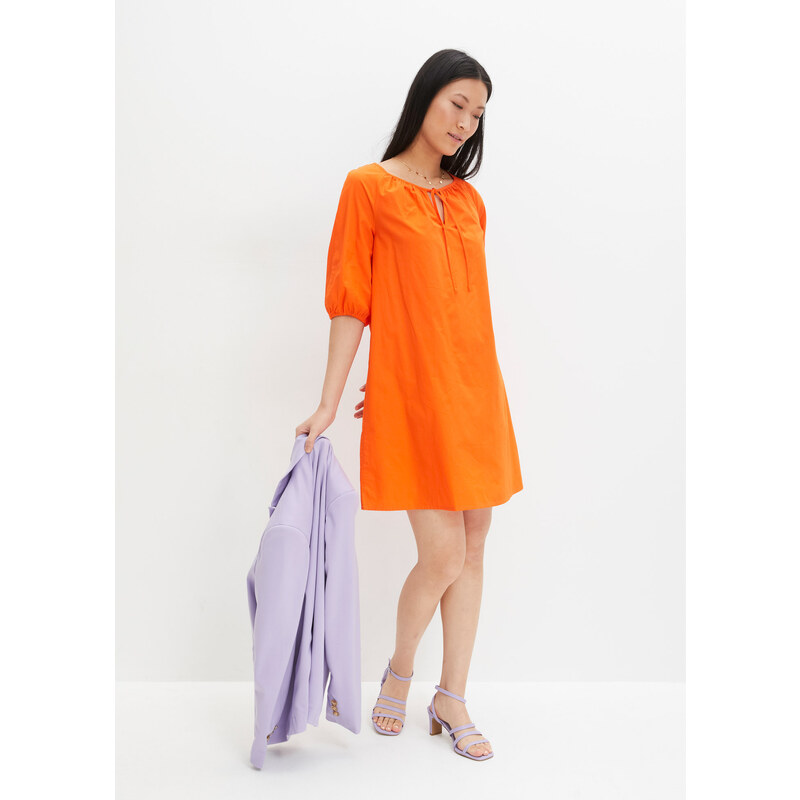 bonprix Šaty s řasením a polovičním rukávem Oranžová