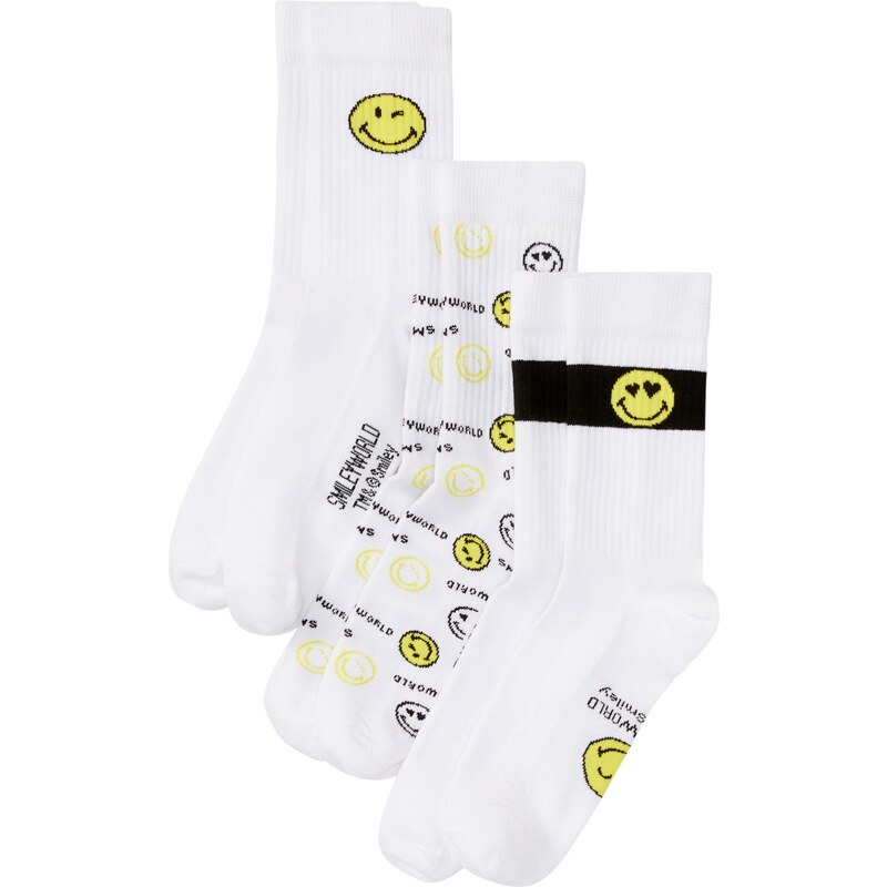 bonprix Tenisové ponožky se smajlíkem (3 páry) Bílá