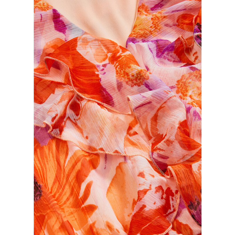 bonprix Šifónové šaty s volány, z recyklovaného polyesteru Oranžová