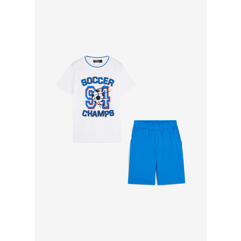 bonprix Chlapecké triko a krátké kalhoty (2dílná souprava), organická bavlna Modrá