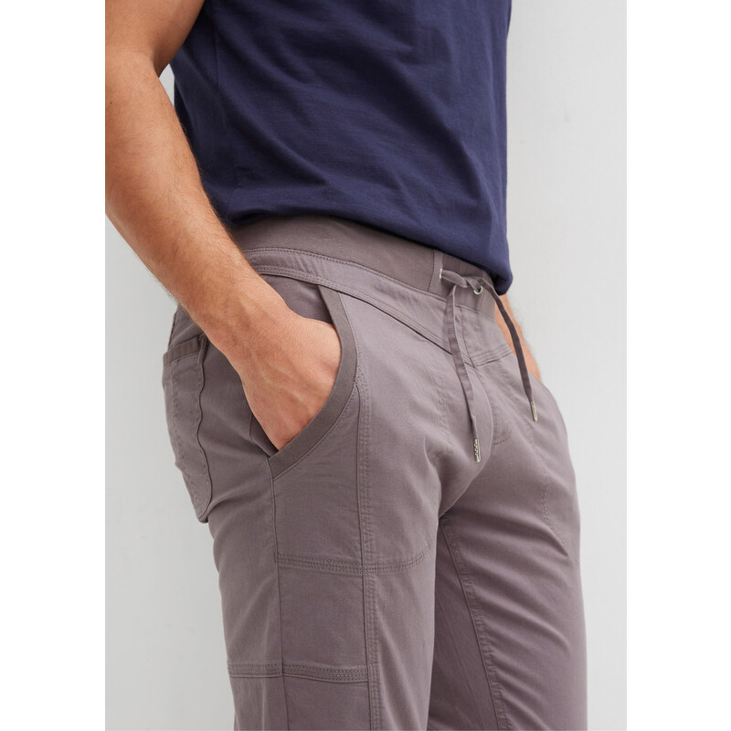 bonprix Strečové kalhoty bez zapínání Regular Fit Straight Šedá