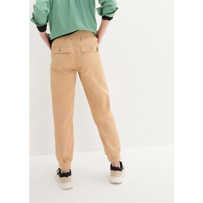 bonprix Keprové kalhoty s pohodlnou pasovkou Béžová
