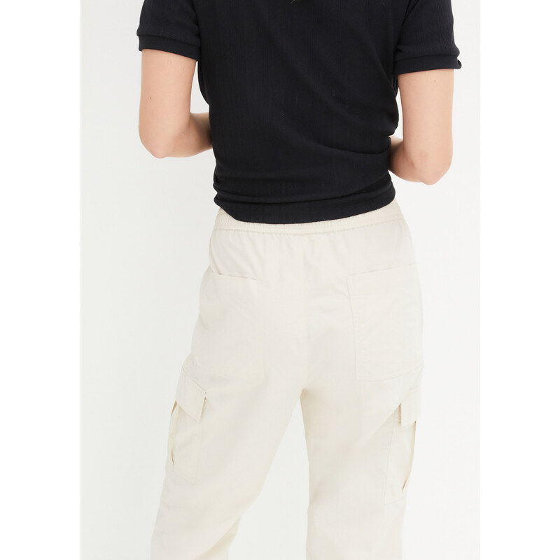bonprix Ležérní cargo kalhoty s tunýlkem na lemu nohavic Béžová