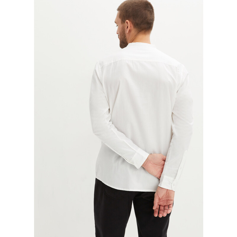 bonprix Košile se stojáčkem, dlouhý ohrnutelný rukáv Bílá