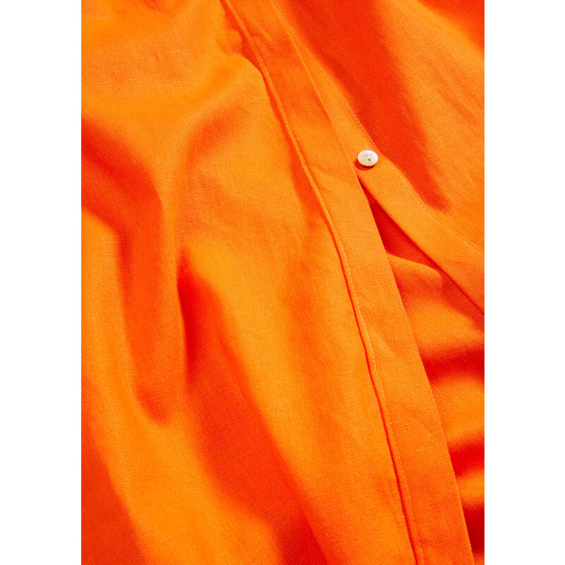 bonprix Lněné šaty s kapsami a 3/4 rukávem na založení Oranžová