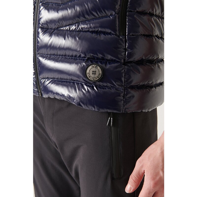 Avva Navy Blue Water Repellent Windproof Shiny Goose Down Puffer Unisex Vest