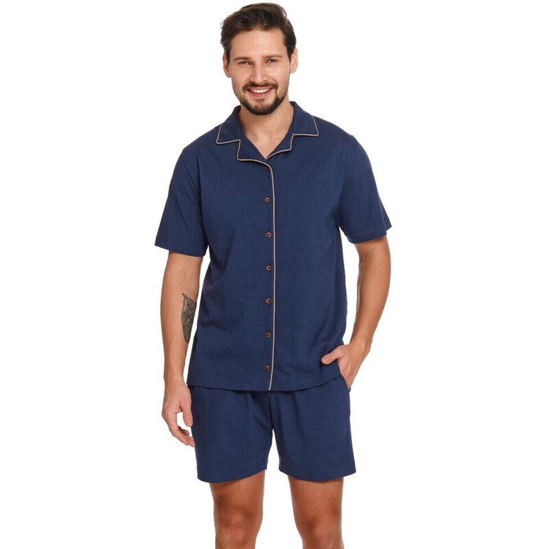 DN Nightwear Pánské pyžamo s knoflíky Dale tmavě modré