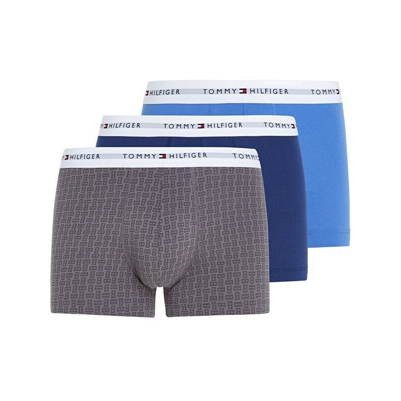 Pánské boxerky 3P TRUNK PRINT UM0UM02768 0W2 modré - Tommy Hilfiger