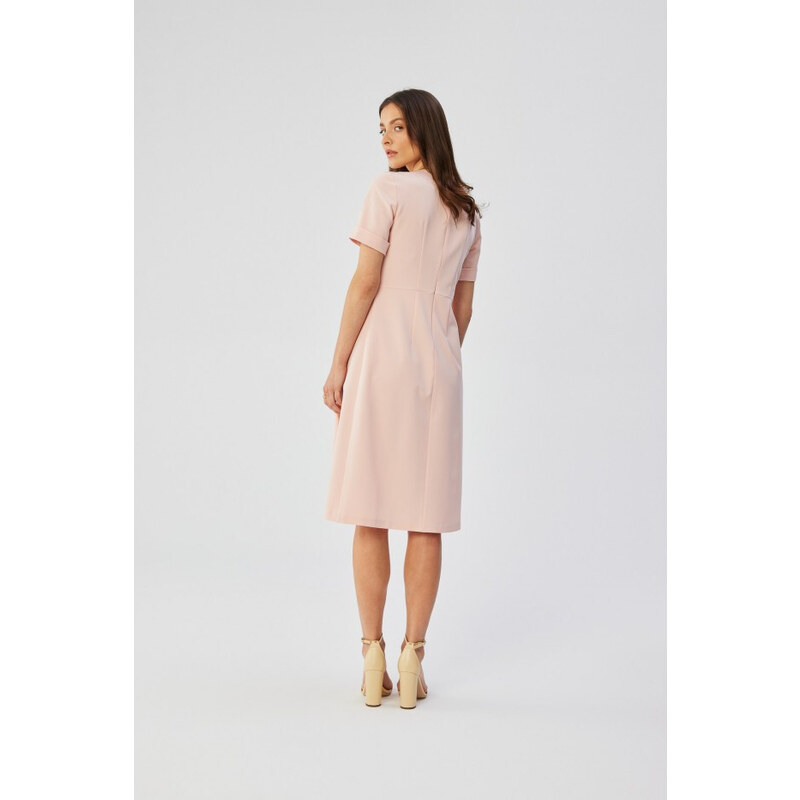 model 19647361 Šaty se záhyby na bocích pudrové - STYLOVE