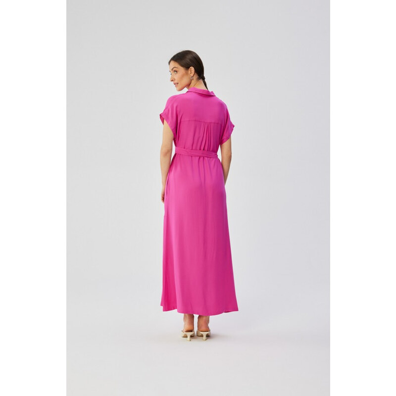 model 19647433 Viskózové maxi košilové šaty lila - STYLOVE