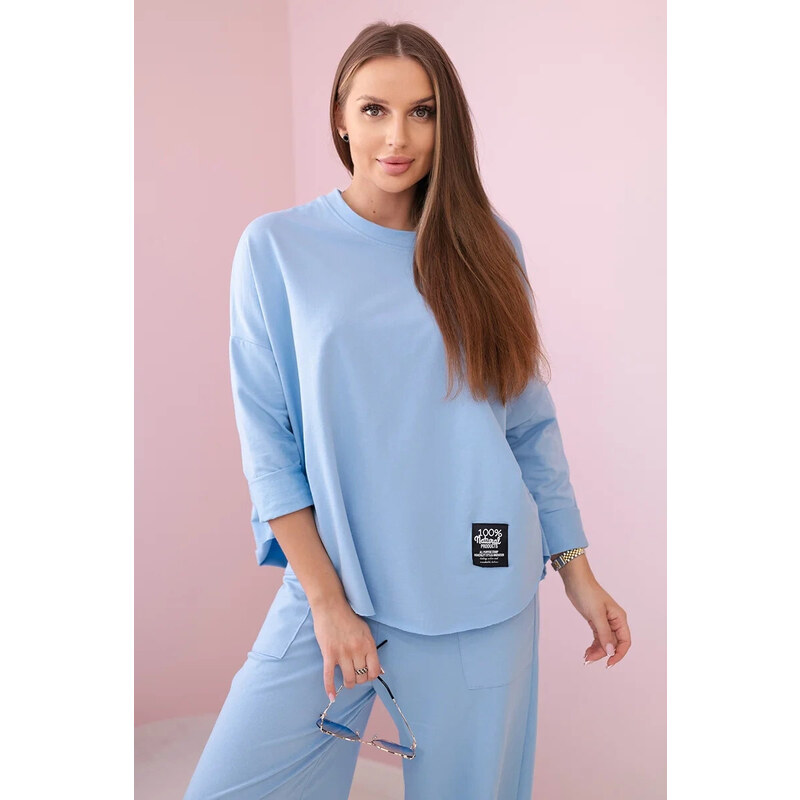 K-Fashion Bavlněná mikina kalhoty set modrý