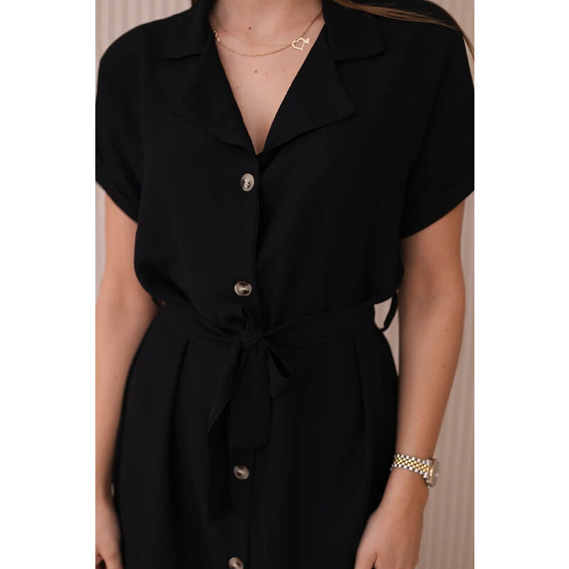 K-Fashion Viskózové šaty se zavazováním v pase černý