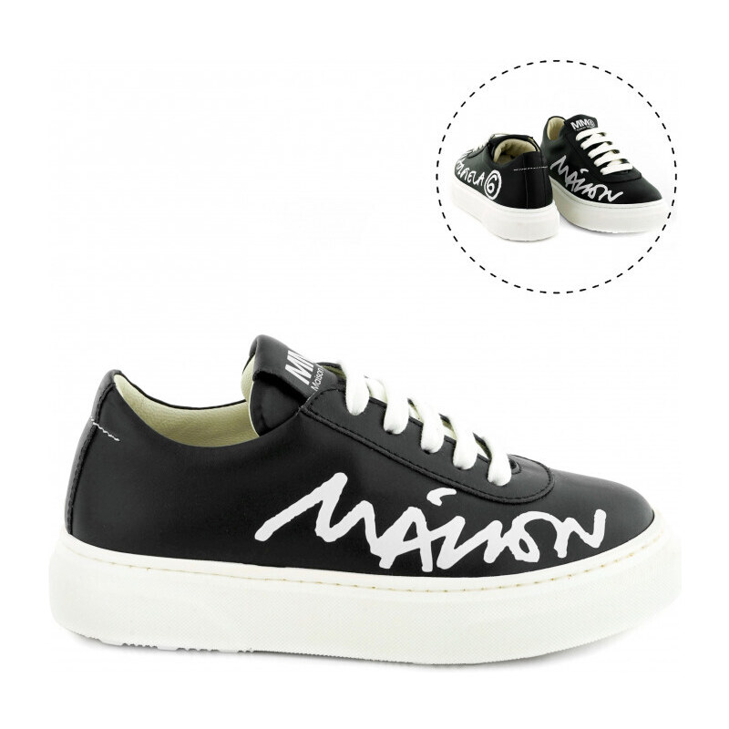 TENISKY MM6 CONTRASTING PRINTED LOGO LEATHER LACE-UP LOW SNEAKERS