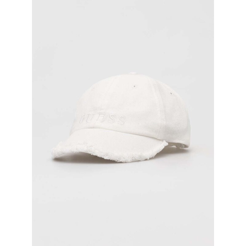 Bavlněná baseballová čepice Guess bílá barva, s aplikací, AW9493 COT01