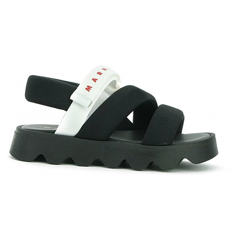 SANDÁLE MARNI CONTRASTING PRINTED LOGO PADDED LYCRA PLATFORM SANDALS