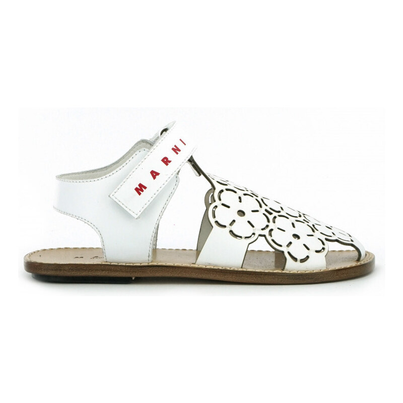 SANDÁLE MARNI CONTRASTING PRINTED LOGO LASERATED LEATHER FISHERMAN SANDALS